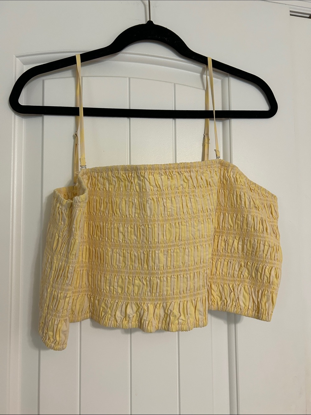 a new day Pale Yellow Smocked Cropped Tank with Adjustable Straps